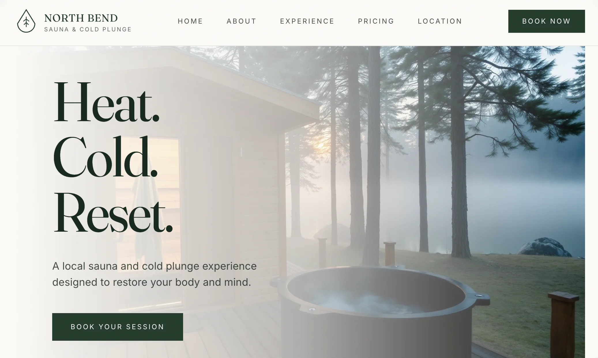 Sample sauna and wellness website with treatments, times and booking